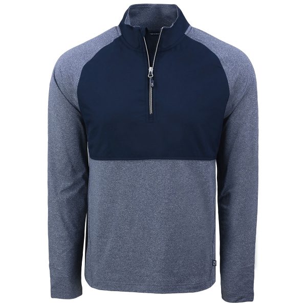 Cutter & Buck Men s Navy Blue Heather Navy Blue Adapt Eco Knit Hybrid Recycled Quarter Zip For Discount