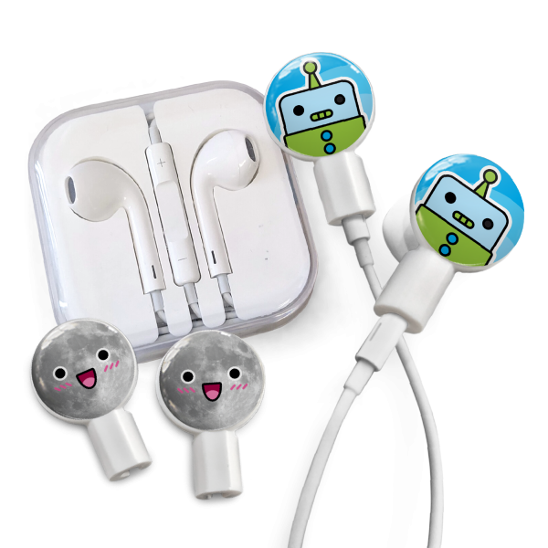 dekaSlides - Earbuds + 2 Pairs Graphics - Robot & Happy Moon | MaxStrata For Cheap